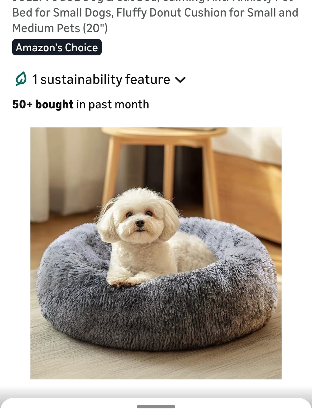 Plush Round Faux Fur Pet Bed - Gray - Picture 5 of 6
